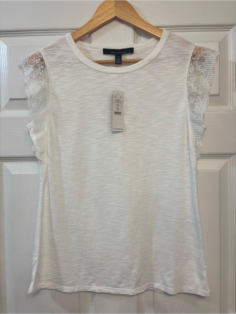White Lace Sleeve Women's Crewneck Top by White House Black Market